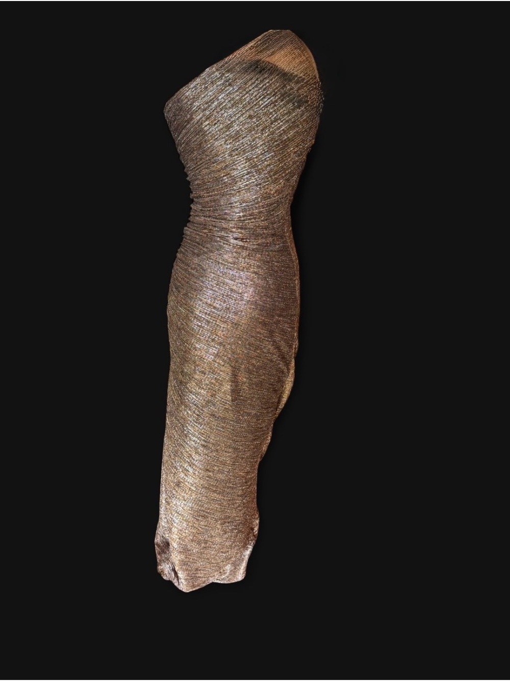 Laundry By Shelli Segal One-Shoulder Shimmery Bronze Gown fully lined with slit - Picture 7 of 12